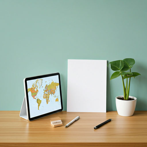 Logistics map and tablet on a desk